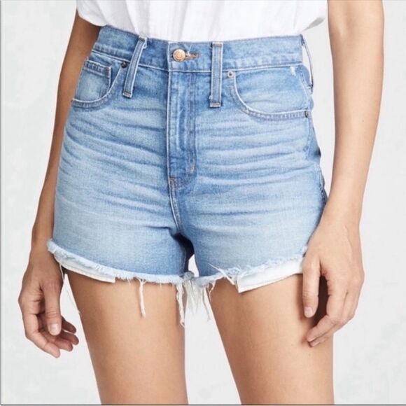 Madewell 24 Blue Cut Off Raw Fringe Hem Distressed Denim Shorts - Picture 1 of 13